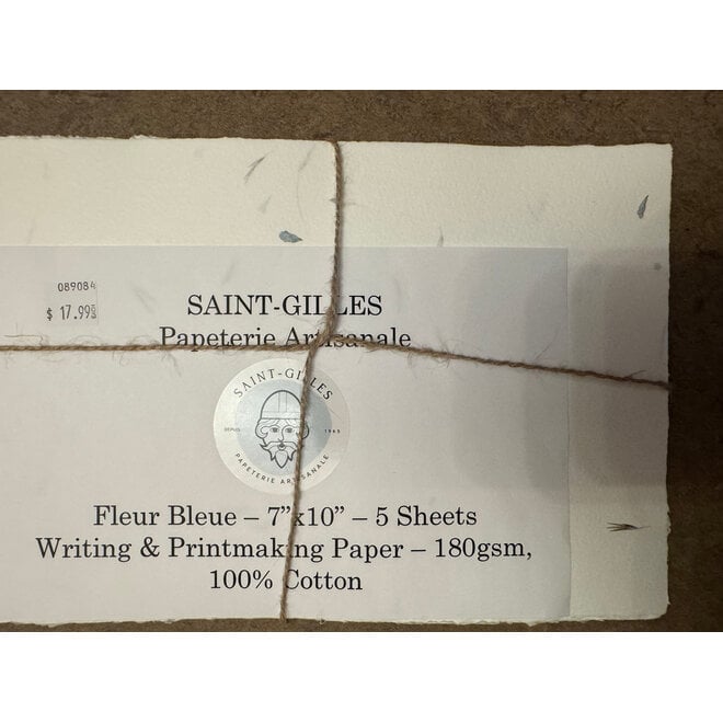 Papeterie Saint-Gilles - Papier Artisanale - Fleur Bleue - 7"x10" - 5 Sheets
