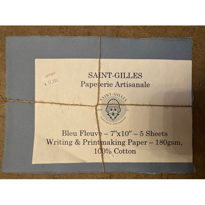 Papeterie Saint-Gilles - Papier Artisanale - Bleu Fleuve - 7"x10" - 5 Sheets