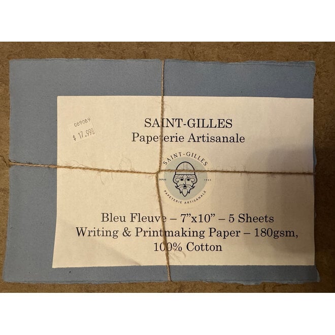 Papeterie Saint-Gilles - Papier Artisanale - Bleu Fleuve - 7"x10" - 5 Sheets