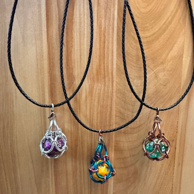 Poseidon's Forge: D20 Necklace, Braided Leather w/ Steel Clasp - Ships in a Random Colour