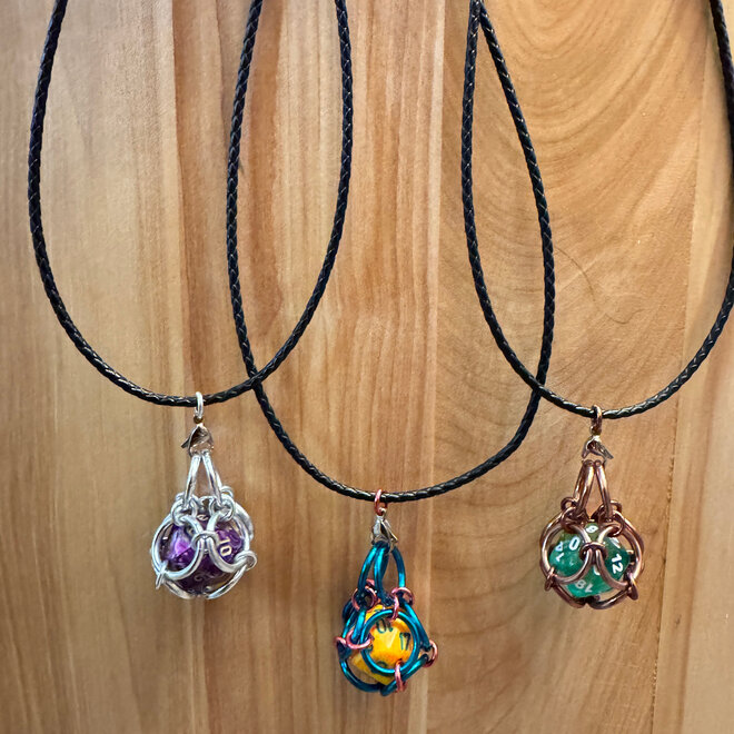 Poseidon's Forge: D20 Necklace, Braided Leather w/ Steel Clasp - Ships in a Random Colour