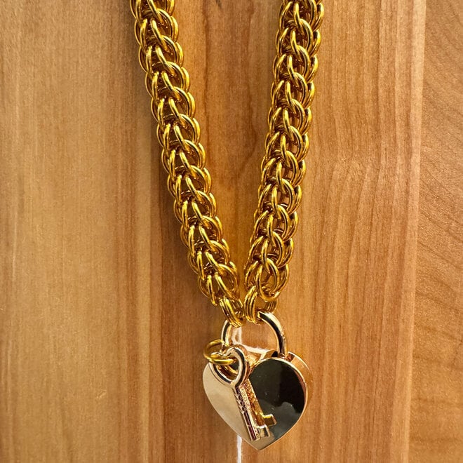 Poseidon's Forge: Chain Mail Lanyard w/ Heart Lock - Rose Gold