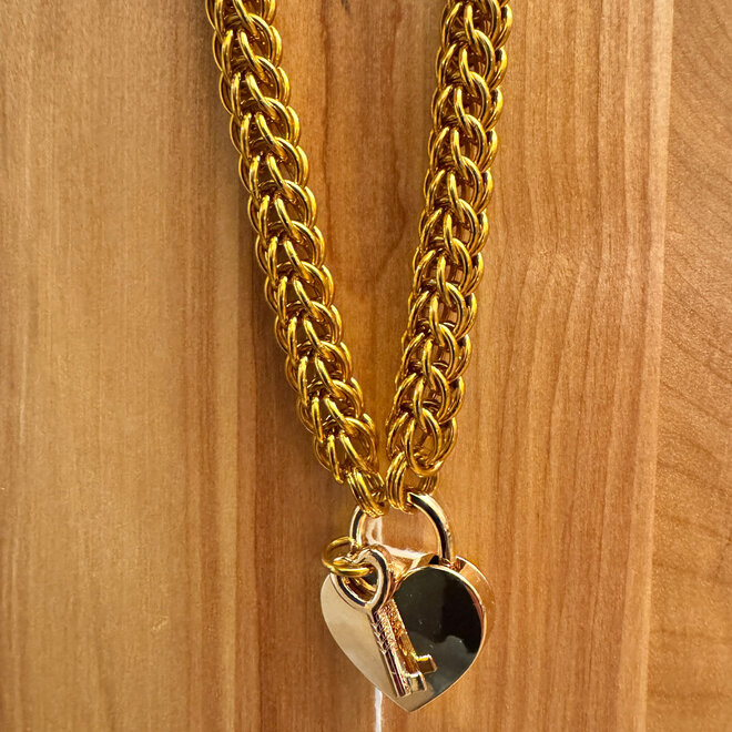 Poseidon's Forge: Chain Mail Lanyard w/ Heart Lock - Rose Gold