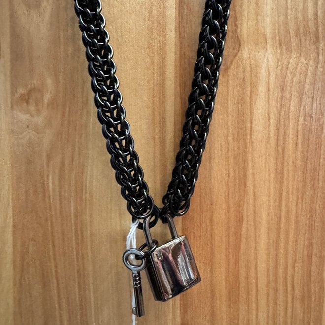 Poseidon's Forge: Chain Mail Lanyard w/ Lock - Gun Metal