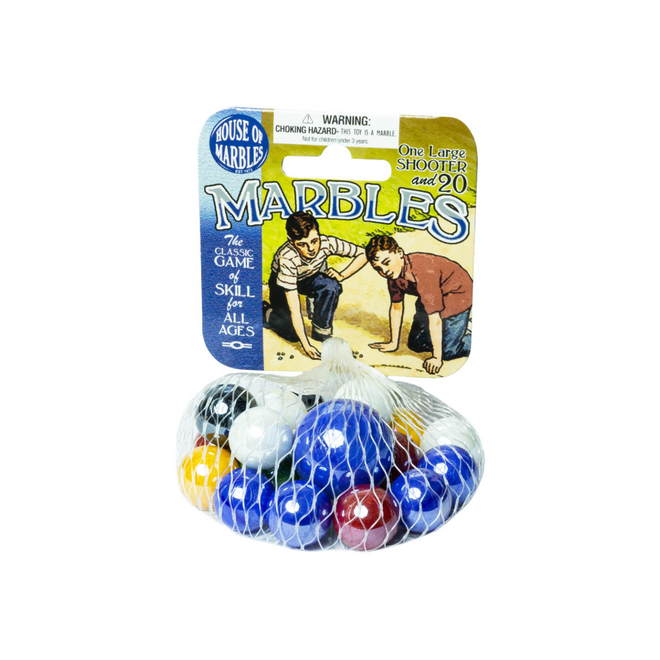 Classic Marbles - 1 Shooter & 20 Marbles in a Net Bag