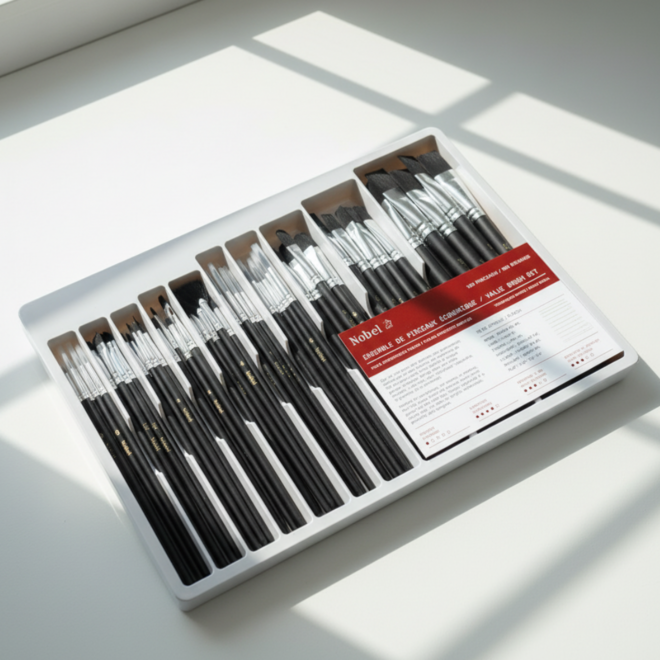 Value Brush Set - 100 Synthetic Paintbrushes in 10 Styles for Classrooms & Events