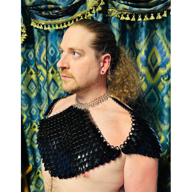 Poseidon's Forge - Stainless Steel Chainmail Pauldrons & Gorget - Premium Black Scales