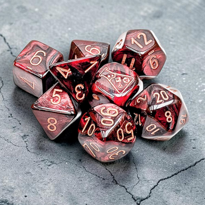 Chessex Lab Dice: 8pc Polyhedral Set - NEW Lustrous: Gothic w/ Copper - Blacklight Reactive!