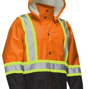 Forcefield Hi Vis Safety Rain Jacket with Snap-Off Hood