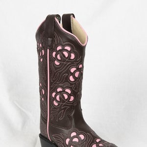 Old West Old West Brown Pink Children's Cowboy Boot VJ9114