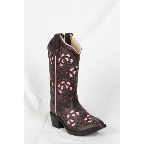 Old West Old West Brown Pink Children's Cowboy Boot VJ9114