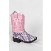 Old West Pink Zebra Children Cowboy Boot VR1023