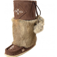 Eugene Cloutier 13” Brown Women’s Mukluks Suede Beaded Genuine Rabbits Fur Rubber Sole 985447CHOL