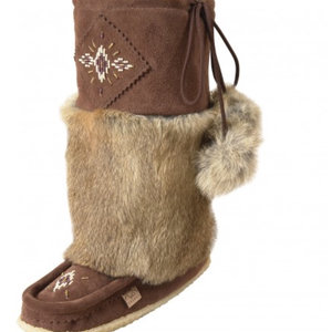 Eugene Cloutier Eugene Cloutier 13” Brown Women’s Mukluks Suede Beaded Genuine Rabbits Fur Rubber Sole 985447CHOL