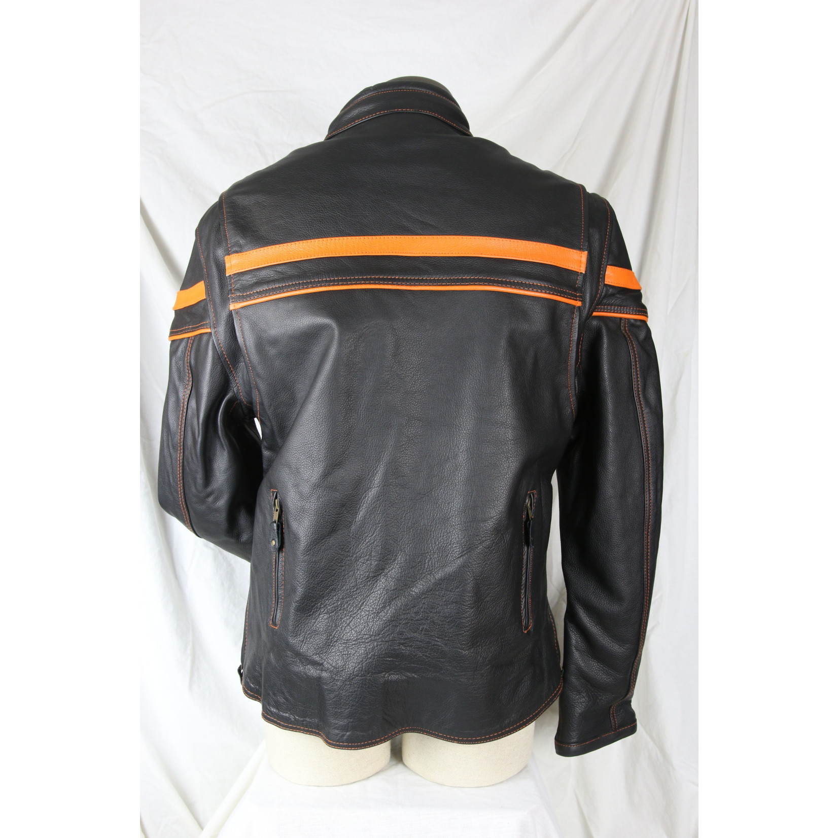 Dream Apparel Men’s Leather Biker Jacket Black with Orange Trim Removable Zip-Out Liner  Heavy