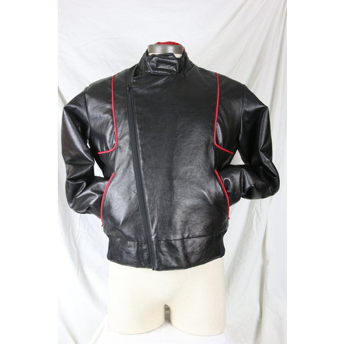 edco Men’s Leather Biker Jacket Black and Red Cross Chest Zip edco Men’s Leather Biker Jacket Black and Red Cross Chest Zip