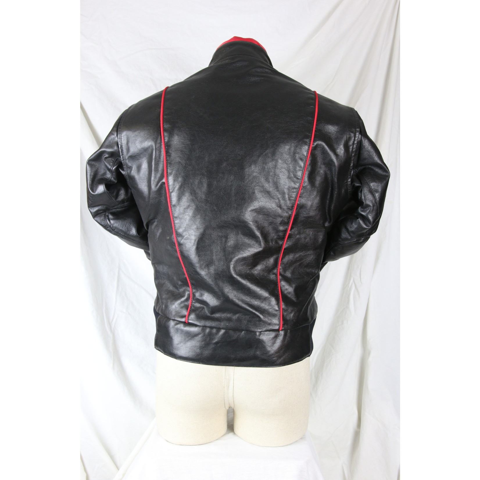 edco Men’s Leather Biker Jacket Black and Red Cross Chest Zip