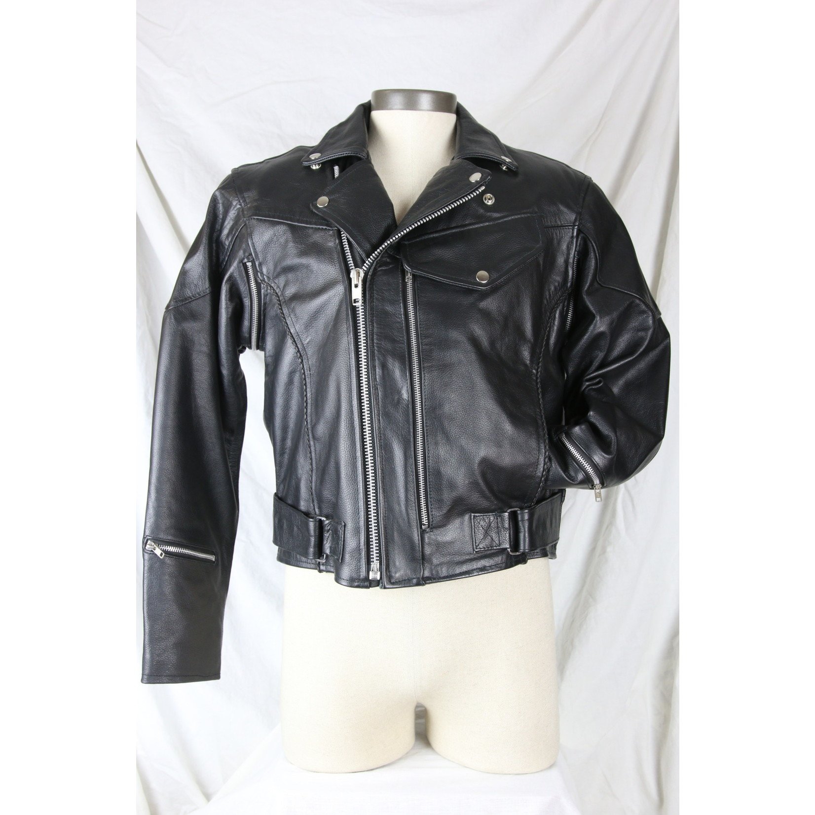 Cruise by Safari Men’s Black Leather Biker Jacket Vintage Style with Braid Detailing