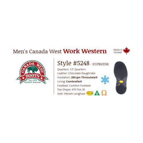 Canada West Canada West 5248 Steel-Toe Work Western Boots CSA Grade 1