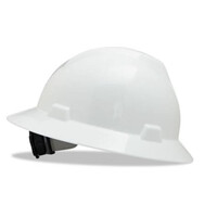 MSA V-Gard Full-Brim Hard Hat Fas-Trac III Ratchet Suspension- White 475369