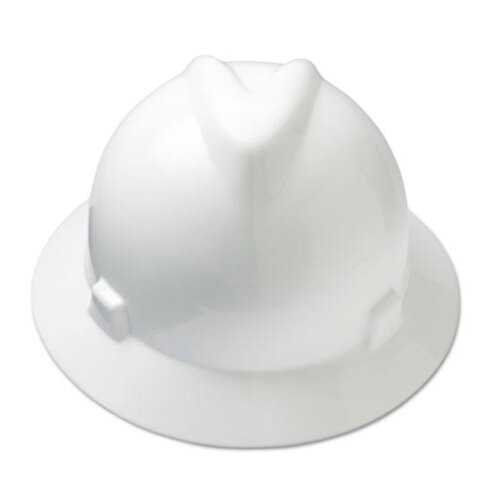 MSA V-Gard Full-Brim Hard Hat Fas-Trac III Ratchet Suspension- White 475369