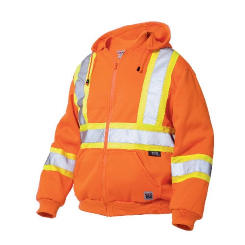 Work King Work King Hi-Vis Zip Front Hoodie With Saftey Stripes Fluorescent Orange S47421