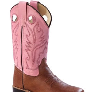 Old West Old West Children/Youth Pink and Brown Square Toe Western Boot BSC1839