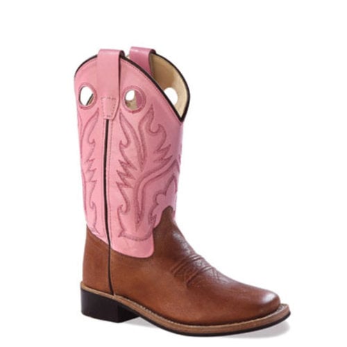 Old West Old West Children/Youth Pink and Brown Square Toe Western Boot BSC1839