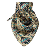 Cowboy Bandana 100% Silk Scarf 34” Turquoise/Tan SS4900-17