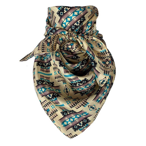 Cowboy Bandana 100% Silk Scarf 34” Turquoise/Tan SS4900-17