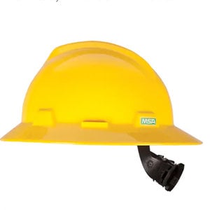 MSA V-Gard Full Brim Hard Hat Fas-Trac III Ratchet Suspension- Yellow 475366