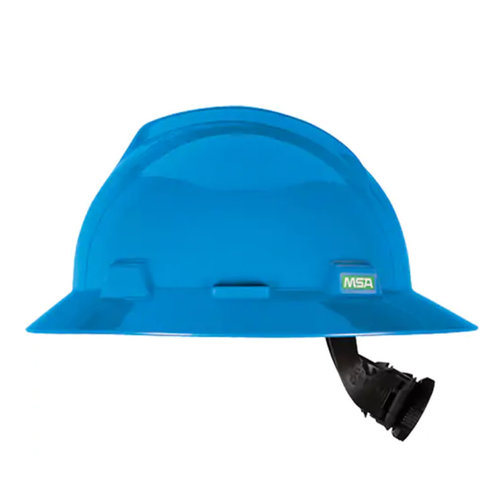 MSA V-Gard Full Brim Hard Hat Fas-Trac III Ratchet Suspension- Blue 475368