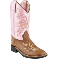 Old West Children’s Light Pink and Brown Square Toe Cowboy Boot VB9145