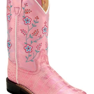 Old West Old West Children’s Pink Metallic Floral Square Toe Cowboy Boot VB9178