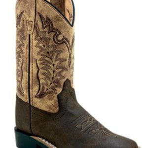 Old West Old West Children’s Two Toned Brown Leather Square Toe Cowboy Boot VB9180