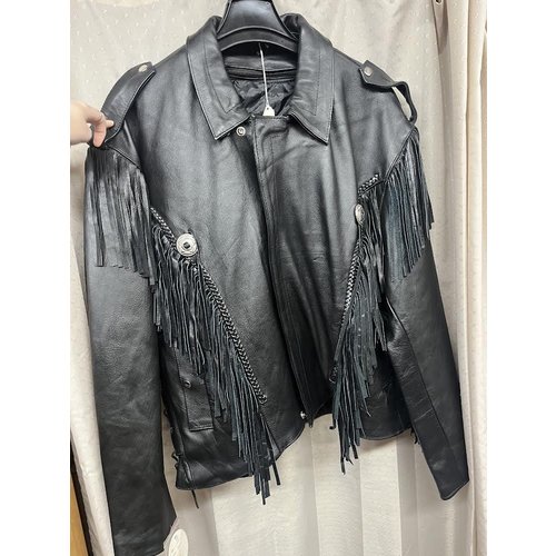 Cruiser by Sofari Men’s Black Leather Biker Jacket with Fringe and Cinch Waist and Zip Out Liner 905