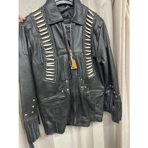 Cruiser by Sofari Men’s Leather Biker Jacket with Fringe and Bead Accents with Zip Out Liner M1706FBB