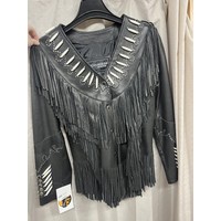 Cruiser by Sofari  Black Leather Jacket with Fringe and Bead Accents LJ-1742-01