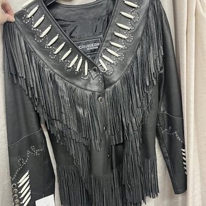 Cruiser by Sofari  Black Leather Jacket with Fringe and Bead Accents LJ-1742-01