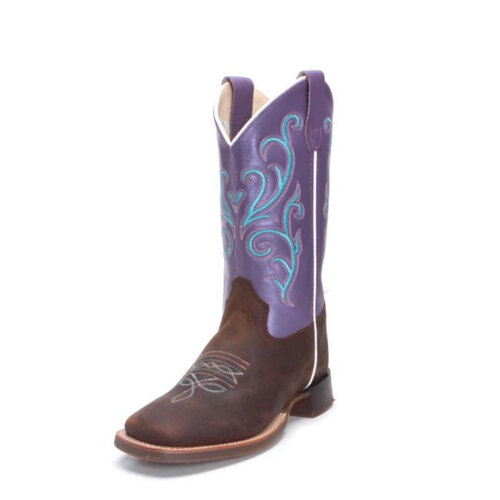Old West Old West Youth Square Toe Leather Western Boot Brown and Purple Shaft BSY1907