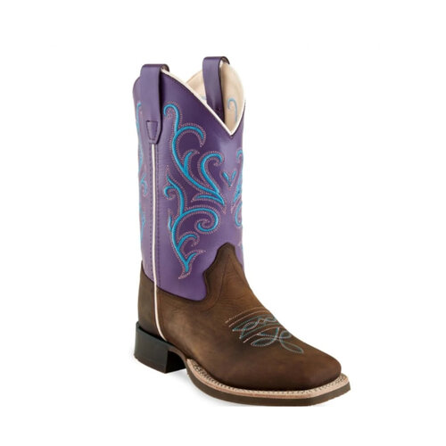 Old West Old West Children’s Square Toe Leather Western Boot Brown and Purple Shaft BSC1907 Old West Old West Children’s Square Toe Leather Western Boot Brown and Purple Shaft BSC1907