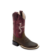 Old West Youth Square Toe Cowboy Boot - Burgundy Shaft - BSY1973