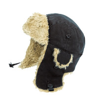 Tough Duck Aviator Hat Cotton Duck Thinsulate Faux Fur Trim Black i15016