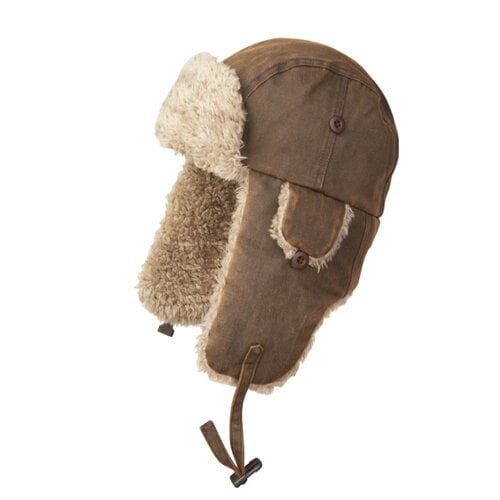 Tough Duck Tough Duck Aviator Hat Cotton Duck Thinsulate Faux Fur Trim Chestnut i15016