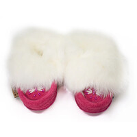 Laurentian Chief Toddlers Lined and Beaded Fur Trimmed Fuchsia Suede Moccasins - 698C