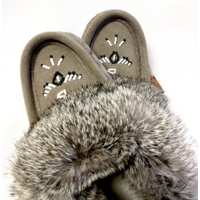 Laurentian Chief Women’s Fur Trimmed, Beaded, Padded Sole - Grey - 660L