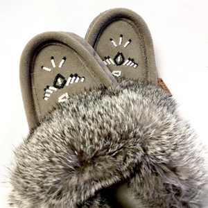 Eugene Cloutier Laurentian Chief Women’s Fur Trimmed, Beaded, Padded Sole - Grey - 660L