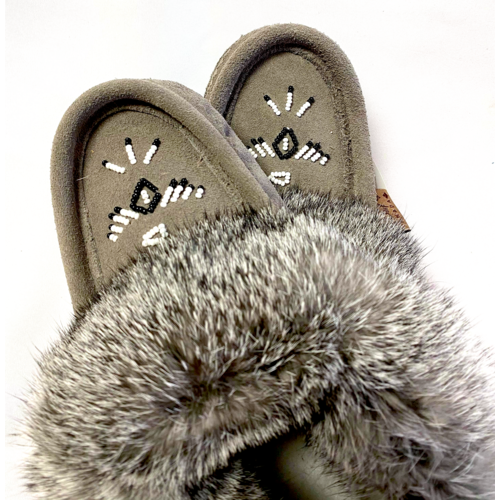 Eugene Cloutier Laurentian Chief Women’s Fur Trimmed, Beaded, Padded Sole - Grey - 660L