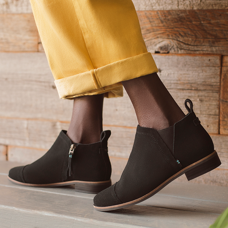 TOMS Reese Leather Anklet Boot - Black - WMNS