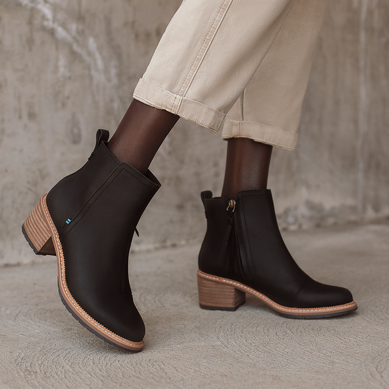 TOMS Marina Leather Ankle Boot - Black - WMNS